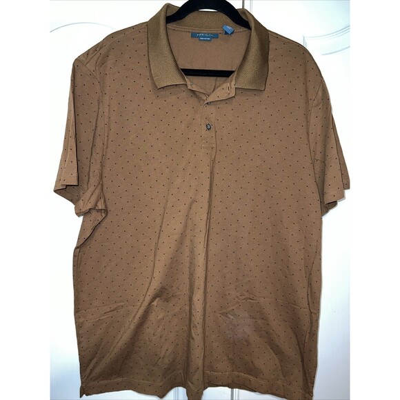 Perry Ellis Other - Perry Ellis Mens Shirt Brown XXL Polo Short Sleeve Luxury Pima Cotton Polka Dots